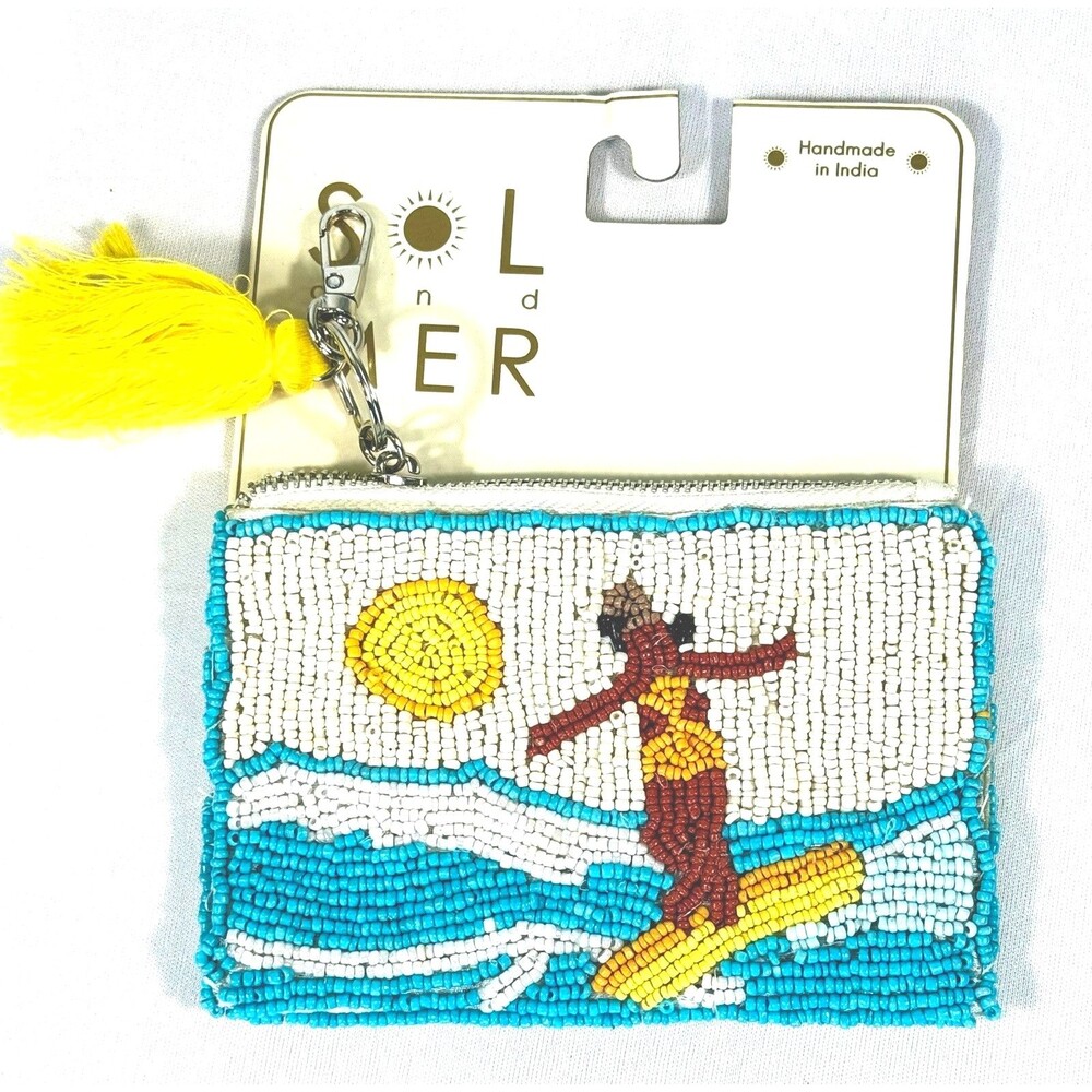 SOL and MER Handmade Beaded Surfer Coastal Coin Purse Keychain